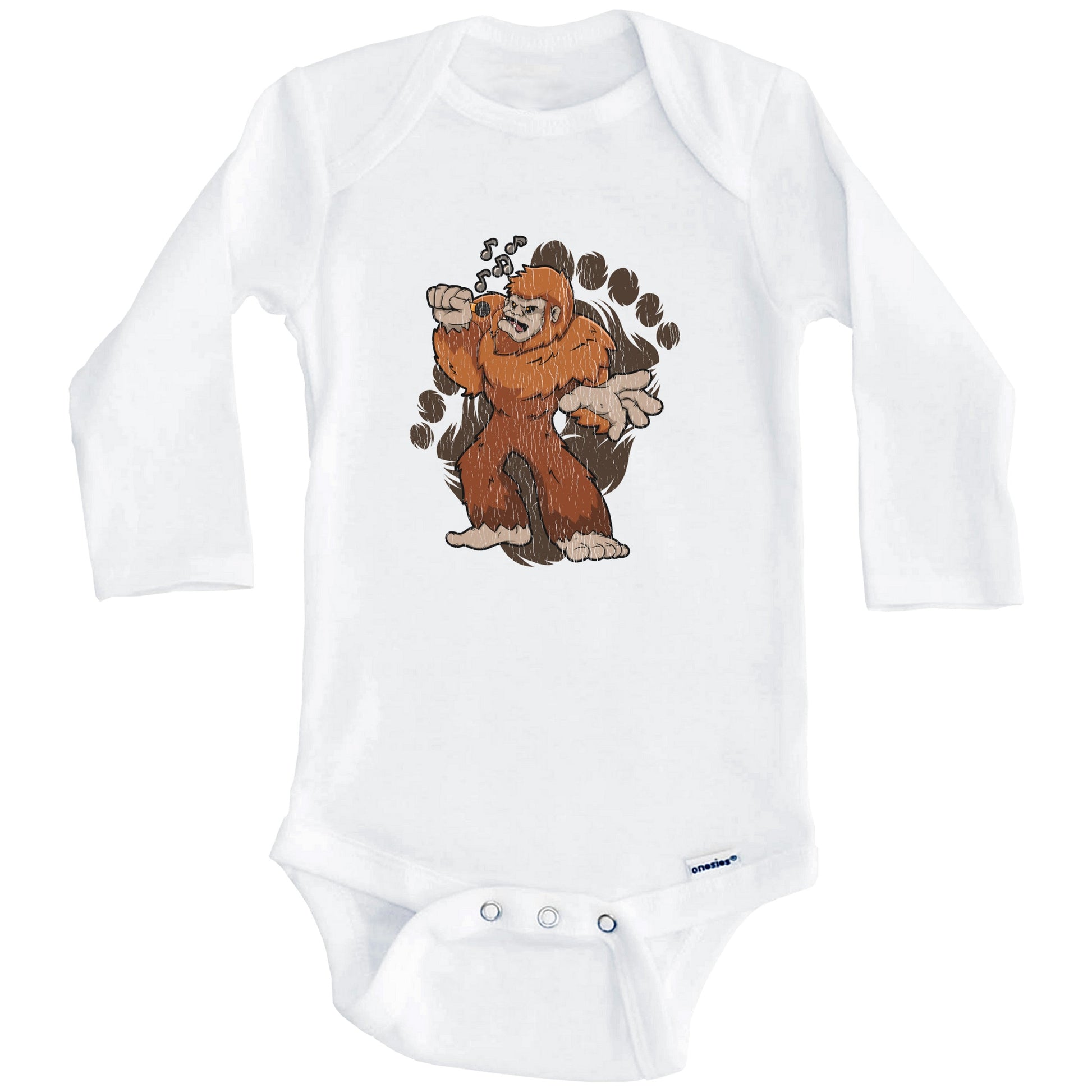 Bigfoot Karaoke Baby Bodysuit - Sasquatch Singing One Piece Baby Bodysuit (Long Sleeves)