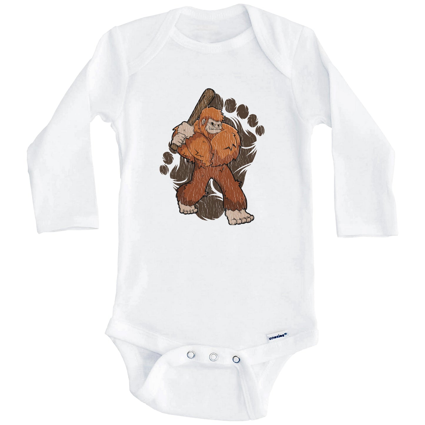 Bigfoot Baseball Baby Bodysuit - Sasquatch Baseball Bat One Piece Baby Bodysuit (Long Sleeves)