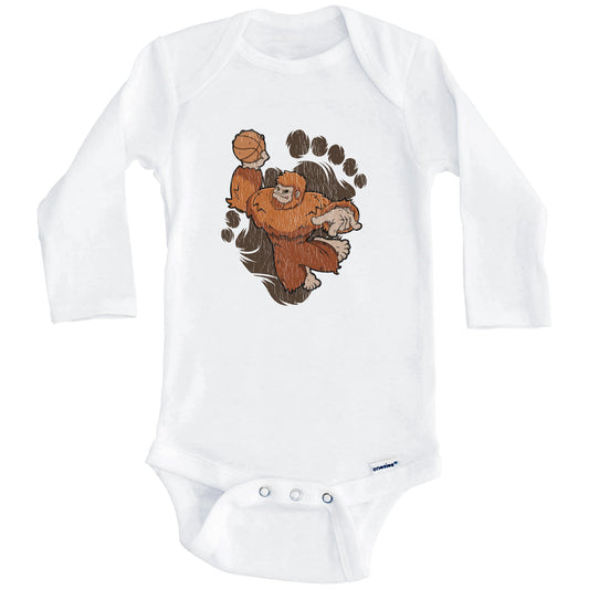 Bigfoot Basketball Baby Bodysuit - Sasquatch Dunking One Piece Baby Bodysuit (Long Sleeves)