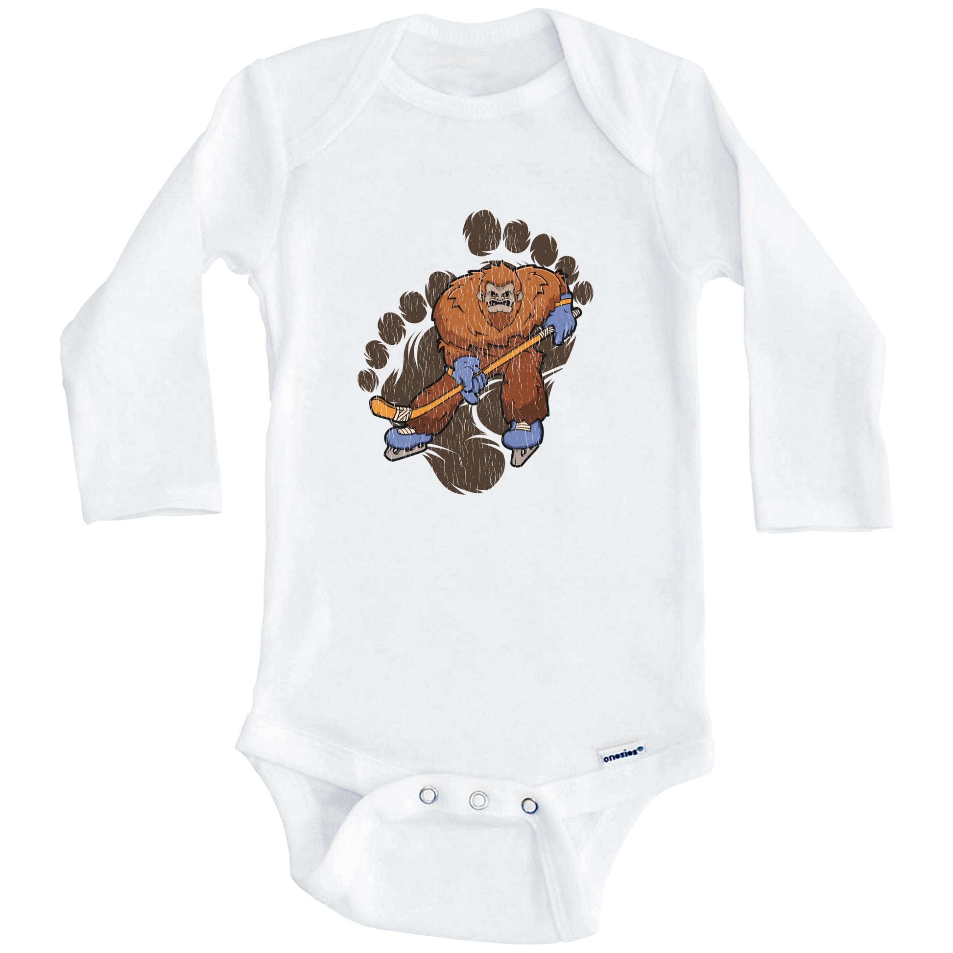 Bigfoot Hockey Baby Bodysuit - Sasquatch Ice Hockey One Piece Baby Bodysuit (Long Sleeves)