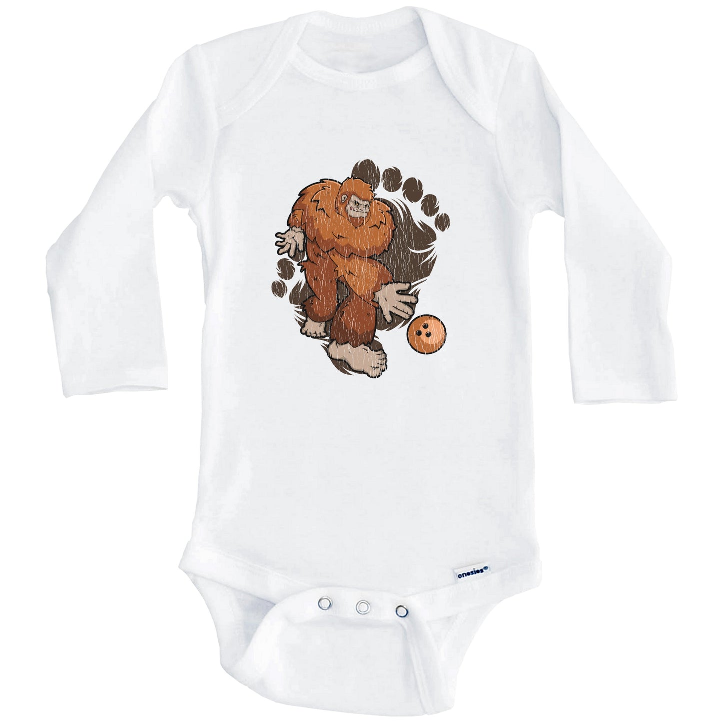 Bigfoot Bowling Baby Bodysuit - Sasquatch Bowling One Piece Baby Bodysuit (Long Sleeves)