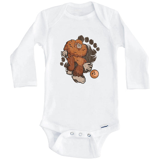 Bigfoot Bowling Baby Bodysuit - Sasquatch Bowling One Piece Baby Bodysuit (Long Sleeves)