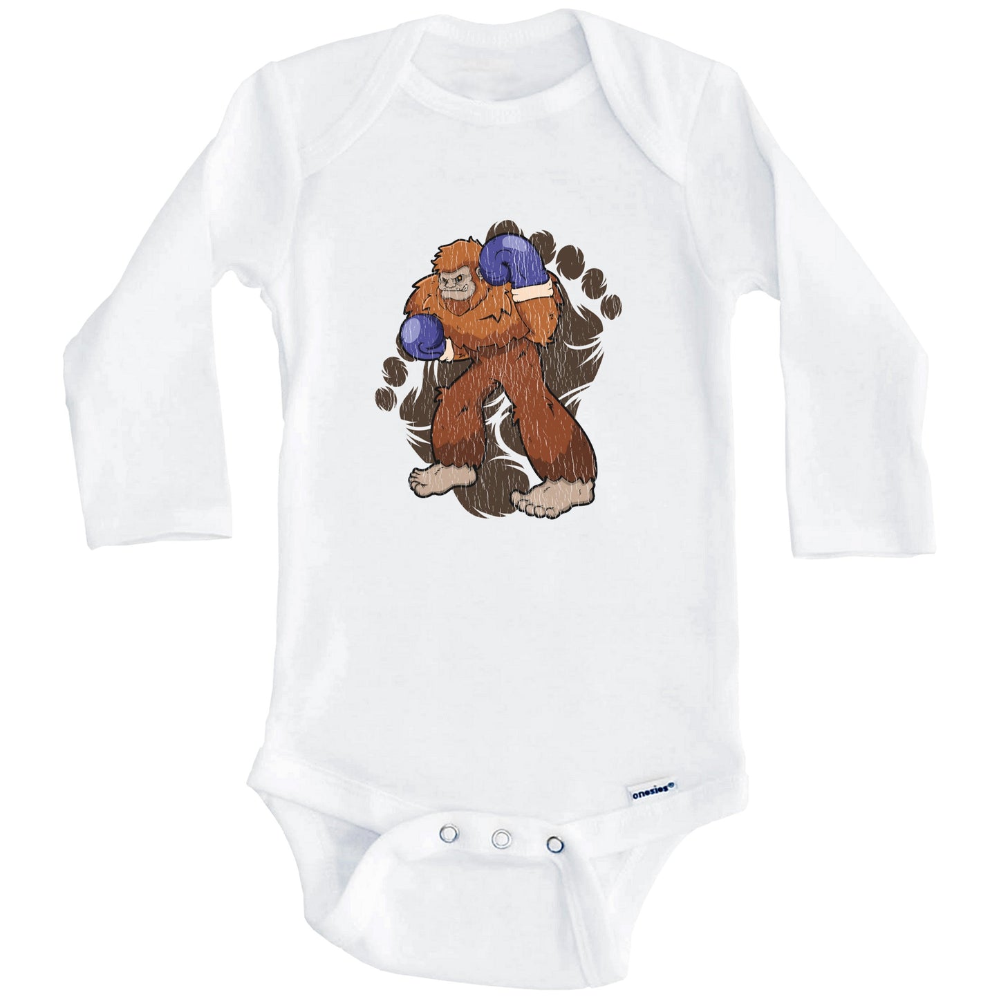 Bigfoot Boxing Baby Bodysuit - Sasquatch Boxing One Piece Baby Bodysuit (Long Sleeves)