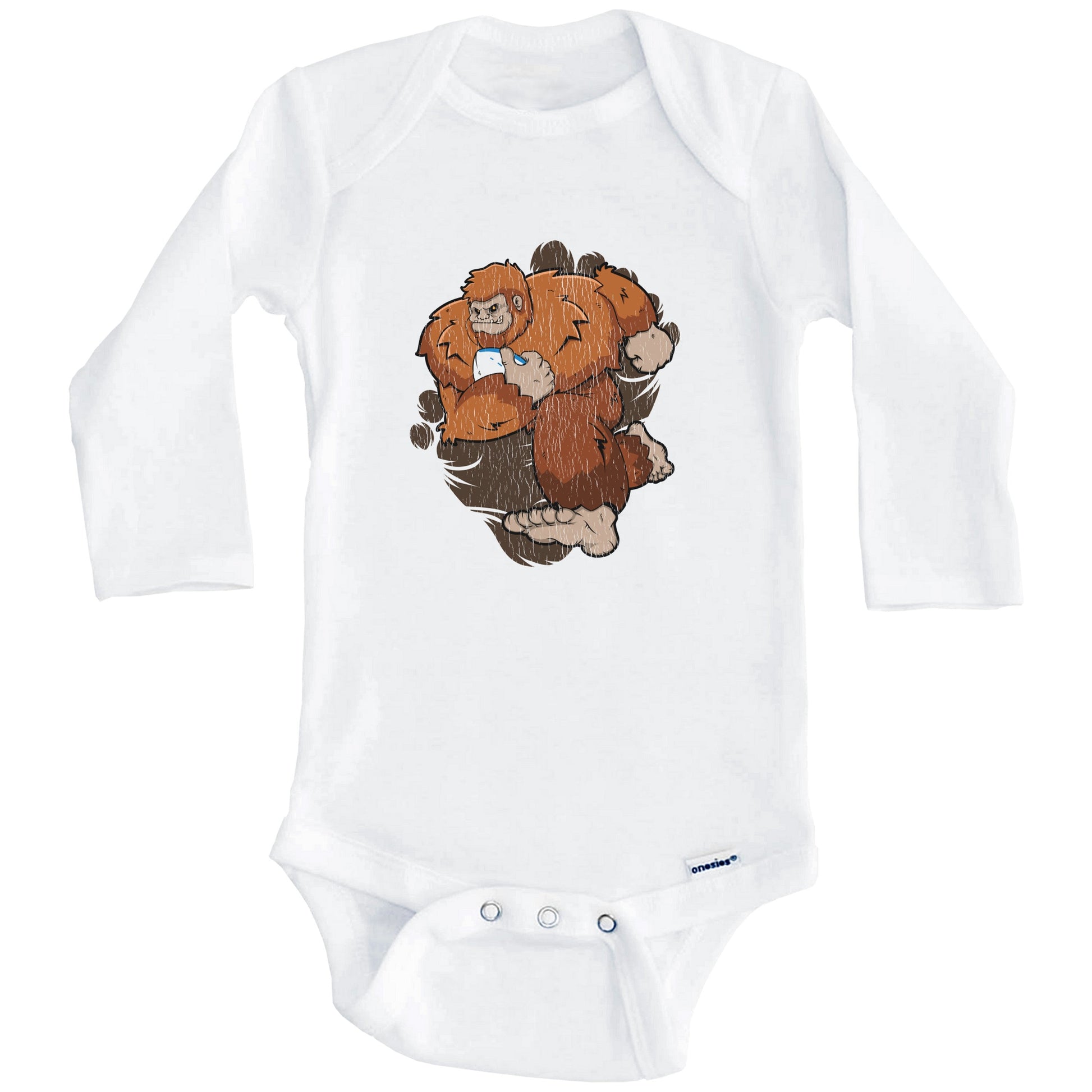 Bigfoot Rugby Baby Bodysuit - Sasquatch Playing Rugby One Piece Baby Bodysuit (Long Sleeves)
