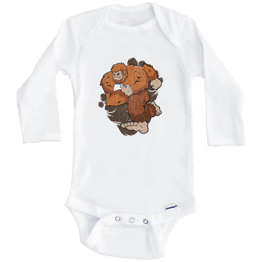 Bigfoot Rugby Baby Bodysuit - Sasquatch Playing Rugby One Piece Baby Bodysuit (Long Sleeves)