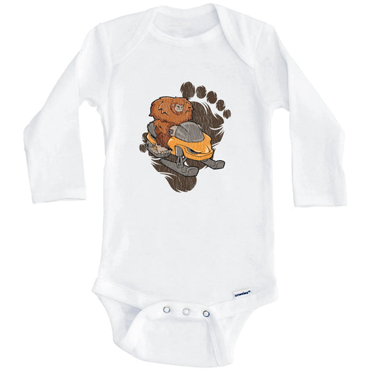 Bigfoot Snowmobiling Baby Bodysuit - Sasquatch Riding Snowmobile One Piece Baby Bodysuit (Long Sleeves)