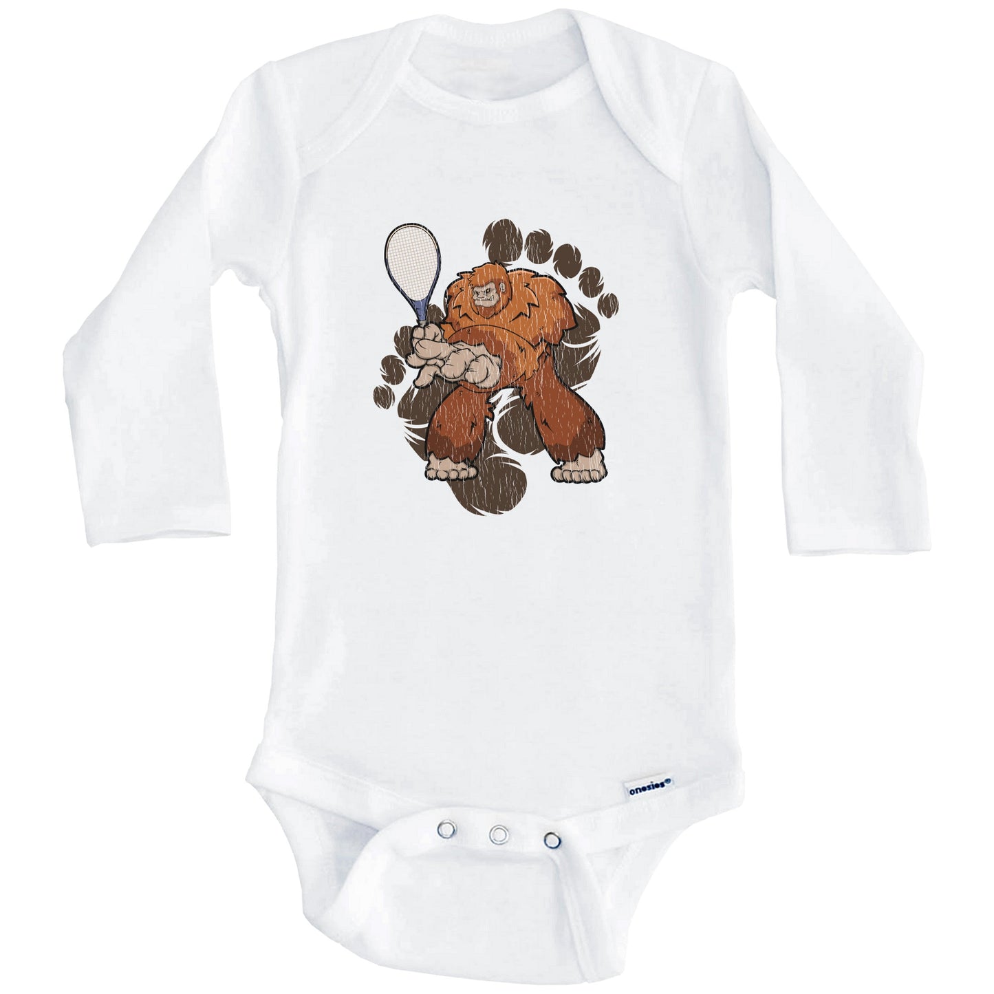 Bigfoot Tennis Baby Bodysuit - Sasquatch Playing Tennis One Piece Baby Bodysuit (Long Sleeves)