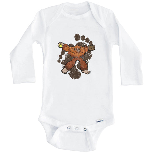 Bigfoot Softball Baby Bodysuit - Sasquatch Softball Pitcher One Piece Baby Bodysuit (Long Sleeves)