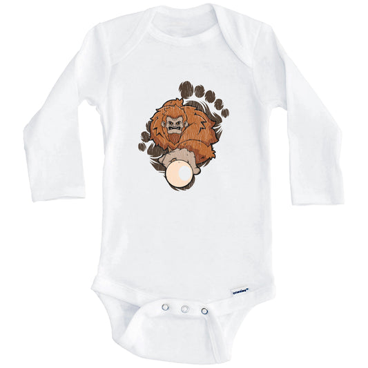 Bigfoot Billiards Baby Bodysuit - Sasquatch Playing Pool One Piece Baby Bodysuit (Long Sleeves)