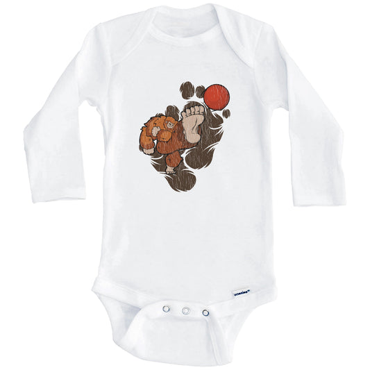 Bigfoot Kickball Baby Bodysuit - Sasquatch Playing Kickball One Piece Baby Bodysuit (Long Sleeves)