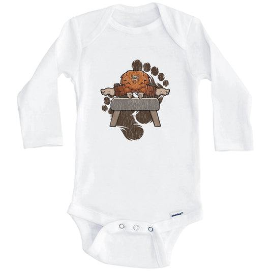 Bigfoot Gymnastics Baby Bodysuit - Sasquatch on Pommel Horse One Piece Baby Bodysuit (Long Sleeves)