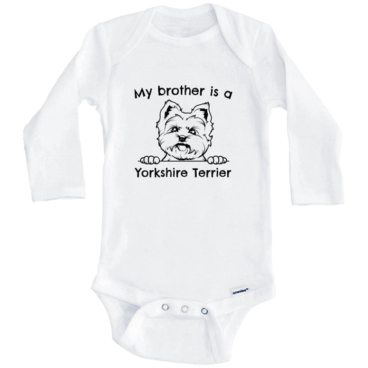 My Brother Is A Yorkshire Terrier One Piece Baby Bodysuit (Long Sleeves)