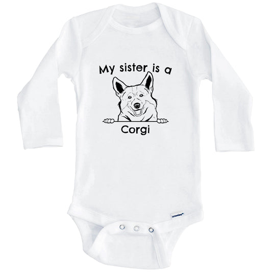 My Sister Is A Corgi One Piece Baby Bodysuit (Long Sleeves)