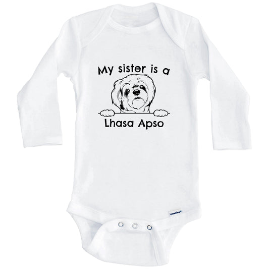 My Sister Is A Lhasa Apso One Piece Baby Bodysuit (Long Sleeves)