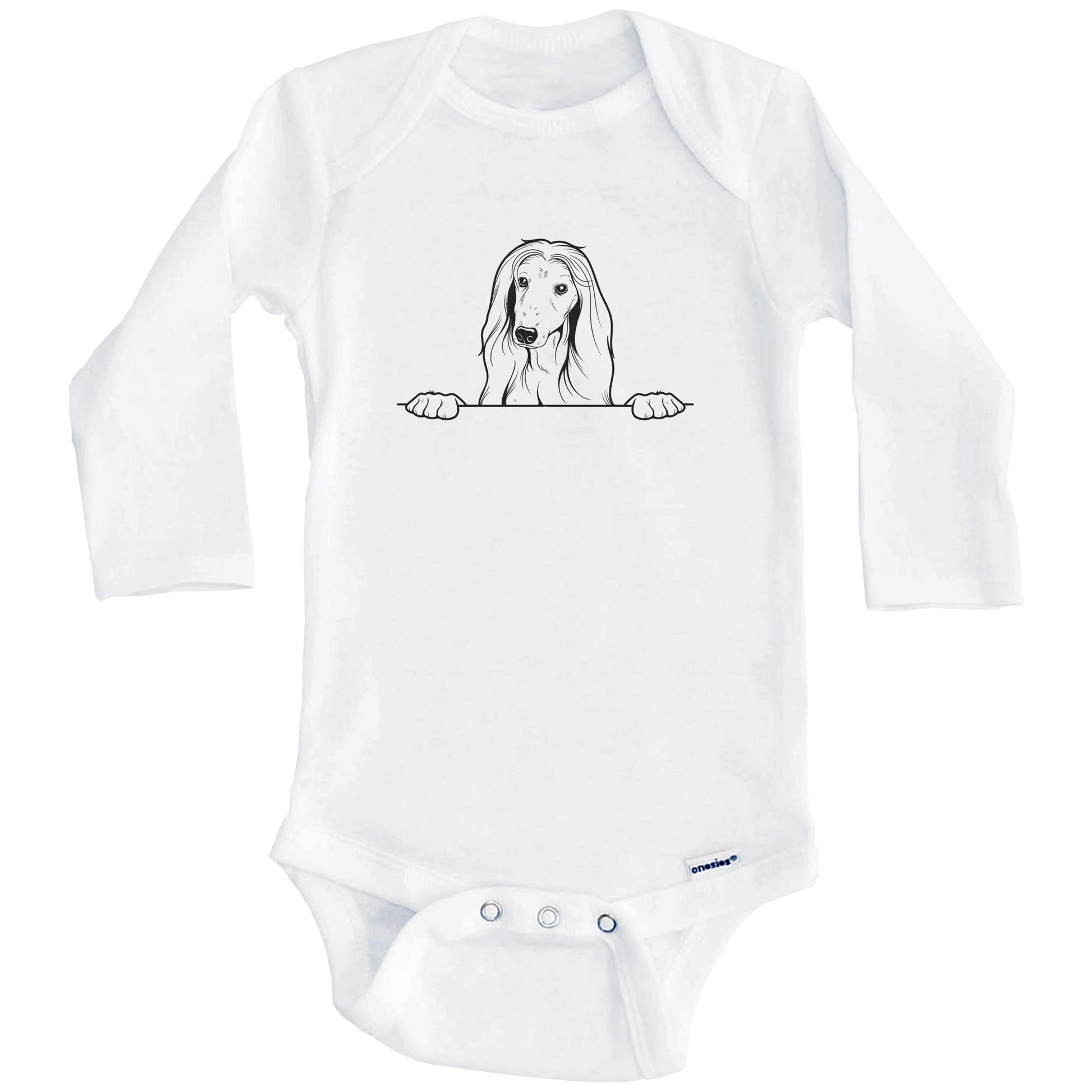 Afghan Hound Dog Breed Drawing Cute One Piece Baby Bodysuit (Long Sleeves)