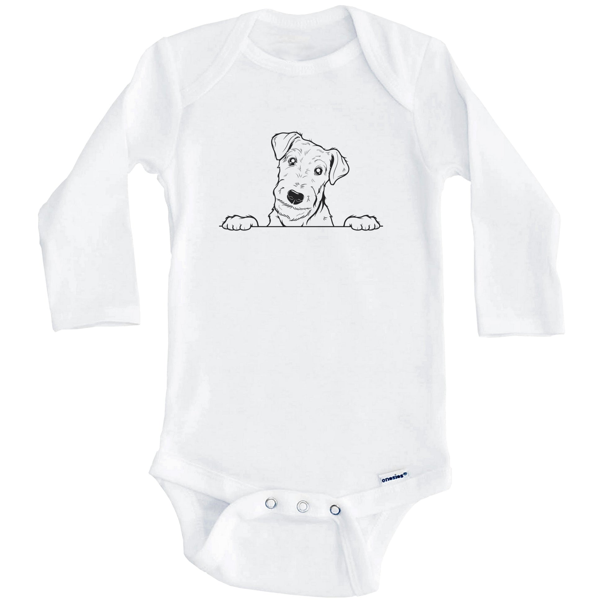 Airedale Terrier Dog Breed Drawing Cute One Piece Baby Bodysuit (Long Sleeves)