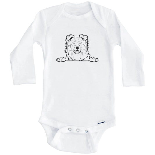 Australian Shepherd Dog Breed Drawing Cute One Piece Baby Bodysuit (Long Sleeves)