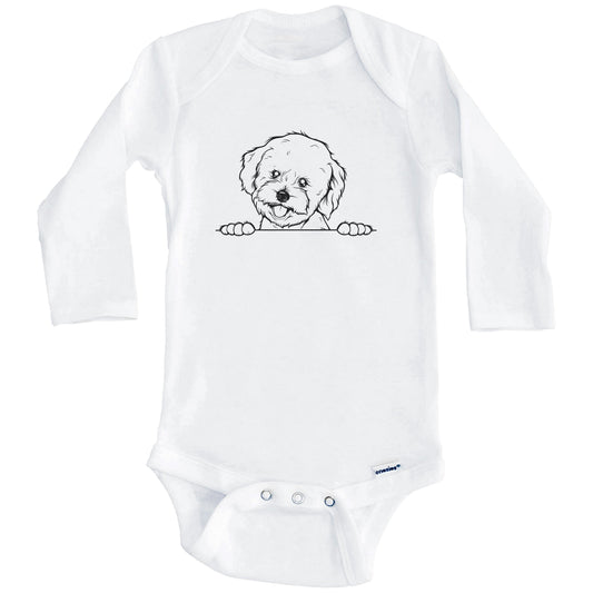 Bichon Frise Dog Breed Drawing Cute One Piece Baby Bodysuit (Long Sleeves)