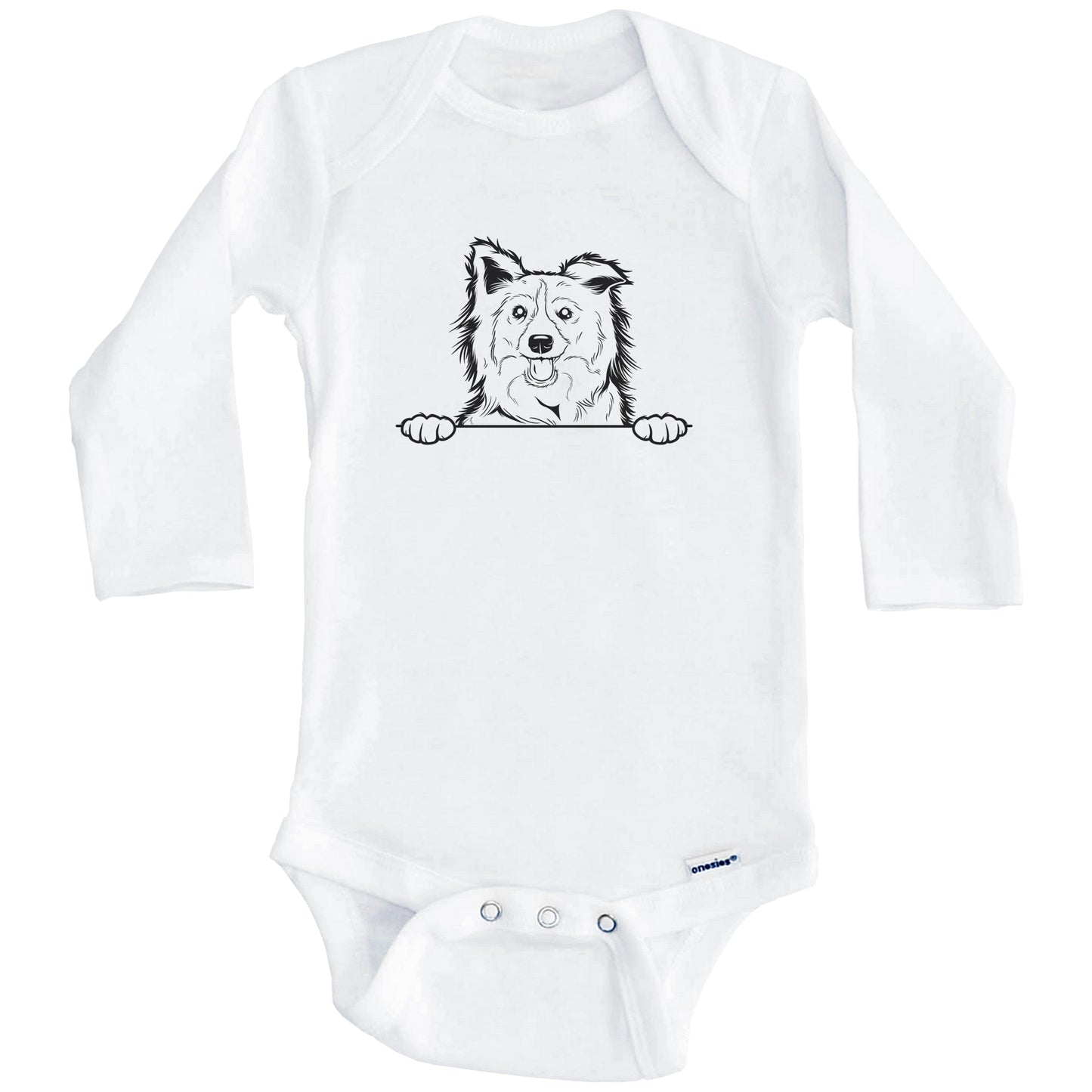 Border Collie Dog Breed Drawing Cute One Piece Baby Bodysuit (Long Sleeves)