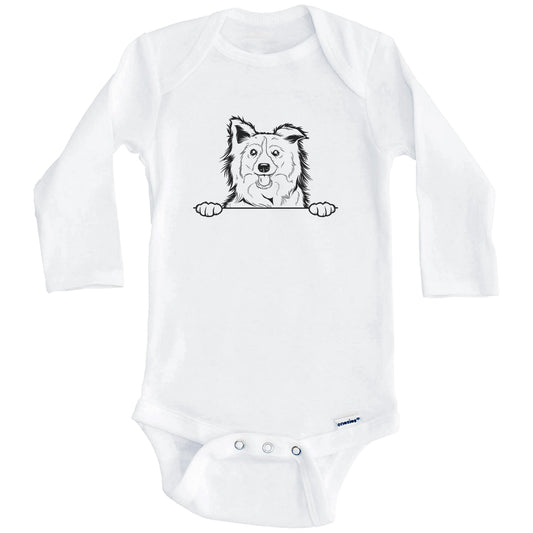 Border Collie Dog Breed Drawing Cute One Piece Baby Bodysuit (Long Sleeves)