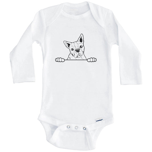 Boston Terrier Dog Breed Drawing Cute One Piece Baby Bodysuit (Long Sleeves)