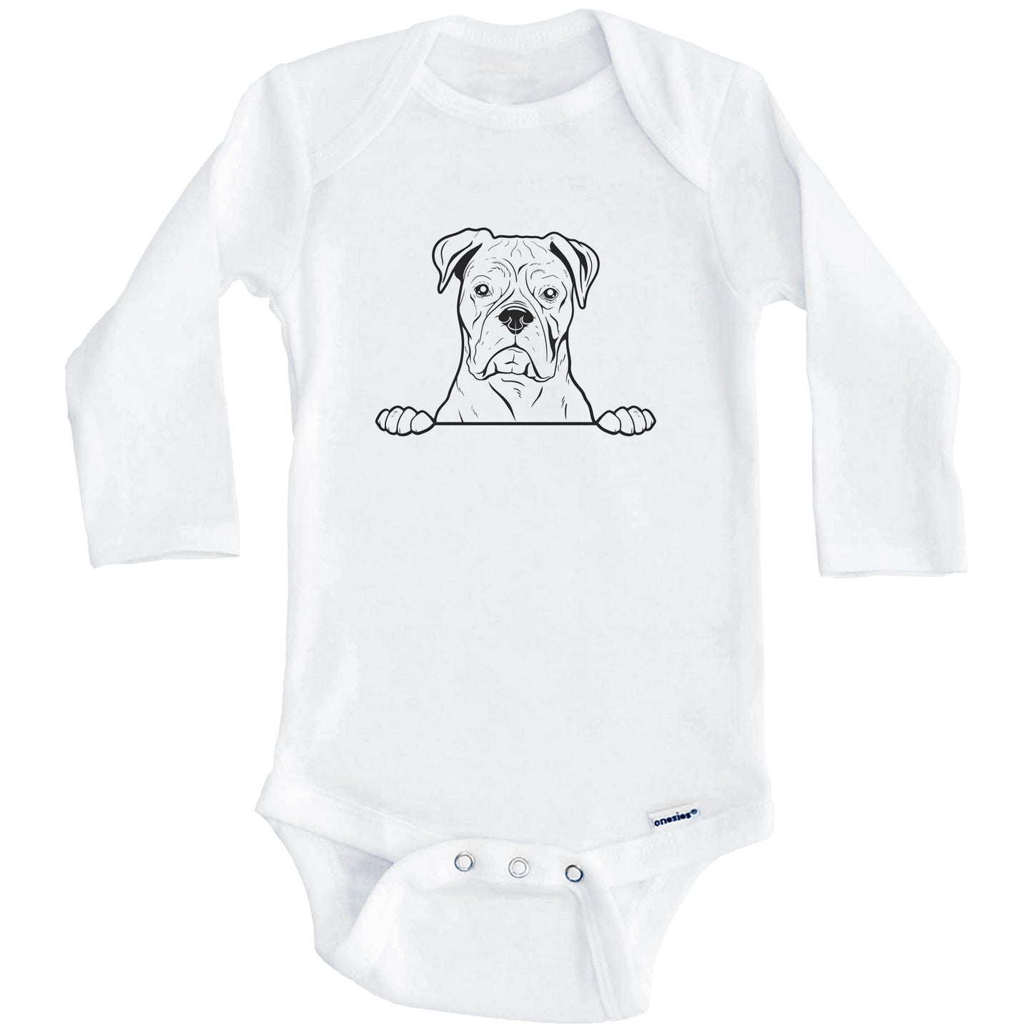 Boxer Dog Breed Drawing Cute One Piece Baby Bodysuit (Long Sleeves)