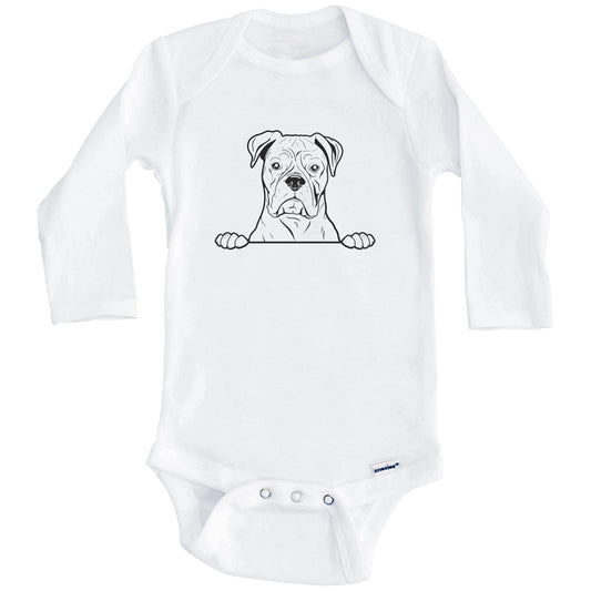 Boxer Dog Breed Drawing Cute One Piece Baby Bodysuit (Long Sleeves)