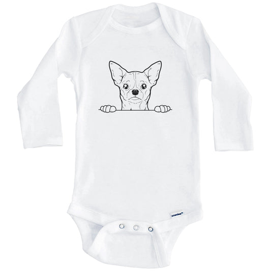 Chihuahua Dog Breed Drawing Cute One Piece Baby Bodysuit (Long Sleeves)