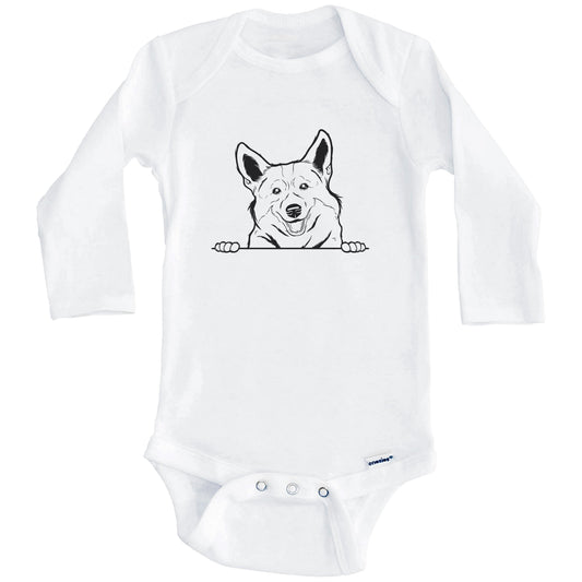 Corgi Dog Breed Drawing Cute One Piece Baby Bodysuit (Long Sleeves)