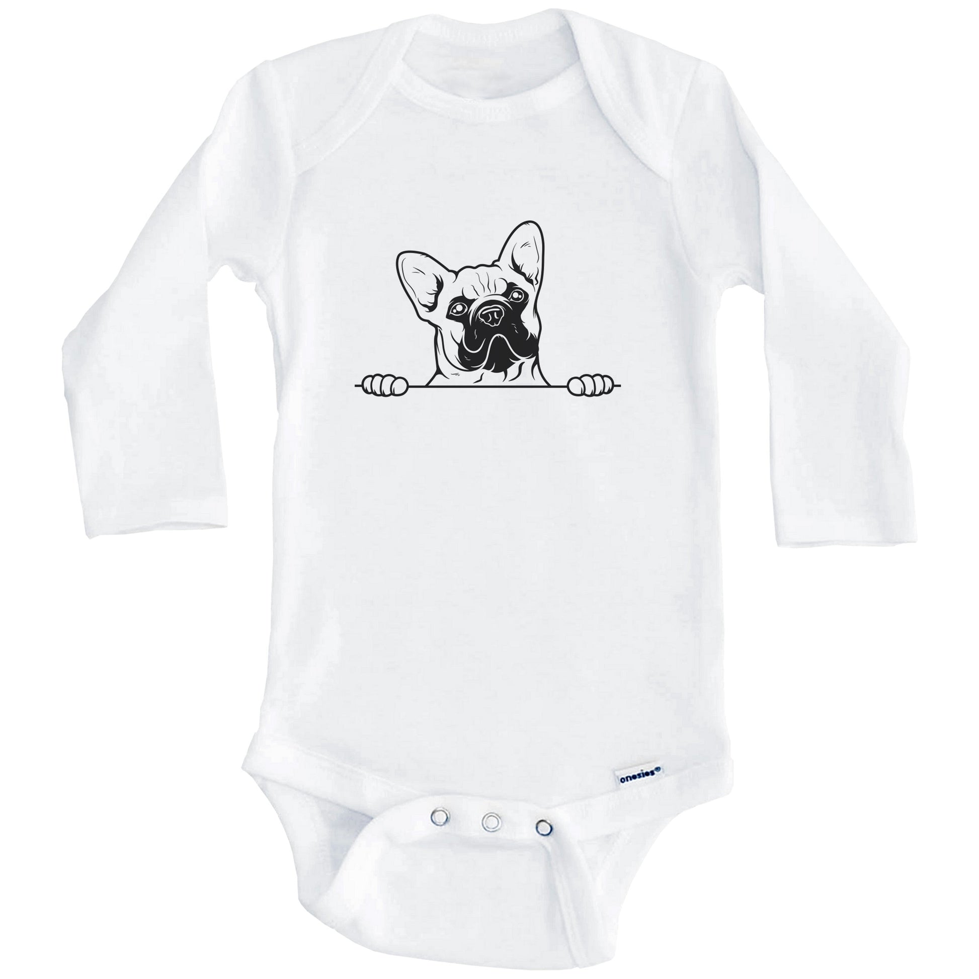 French Bulldog Dog Breed Drawing Cute One Piece Baby Bodysuit (Long Sleeves)