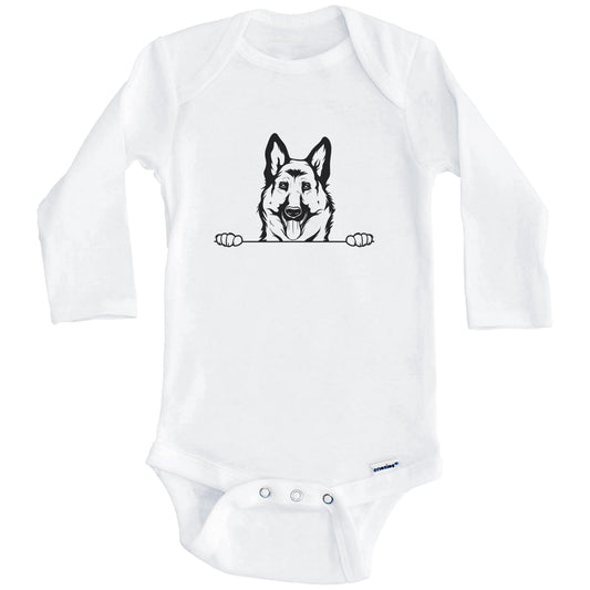 German Shepherd Dog Breed Drawing Cute One Piece Baby Bodysuit (Long Sleeves)