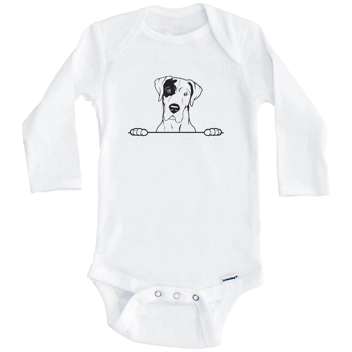 Great Dane Dog Breed Drawing Cute One Piece Baby Bodysuit (Long Sleeves)