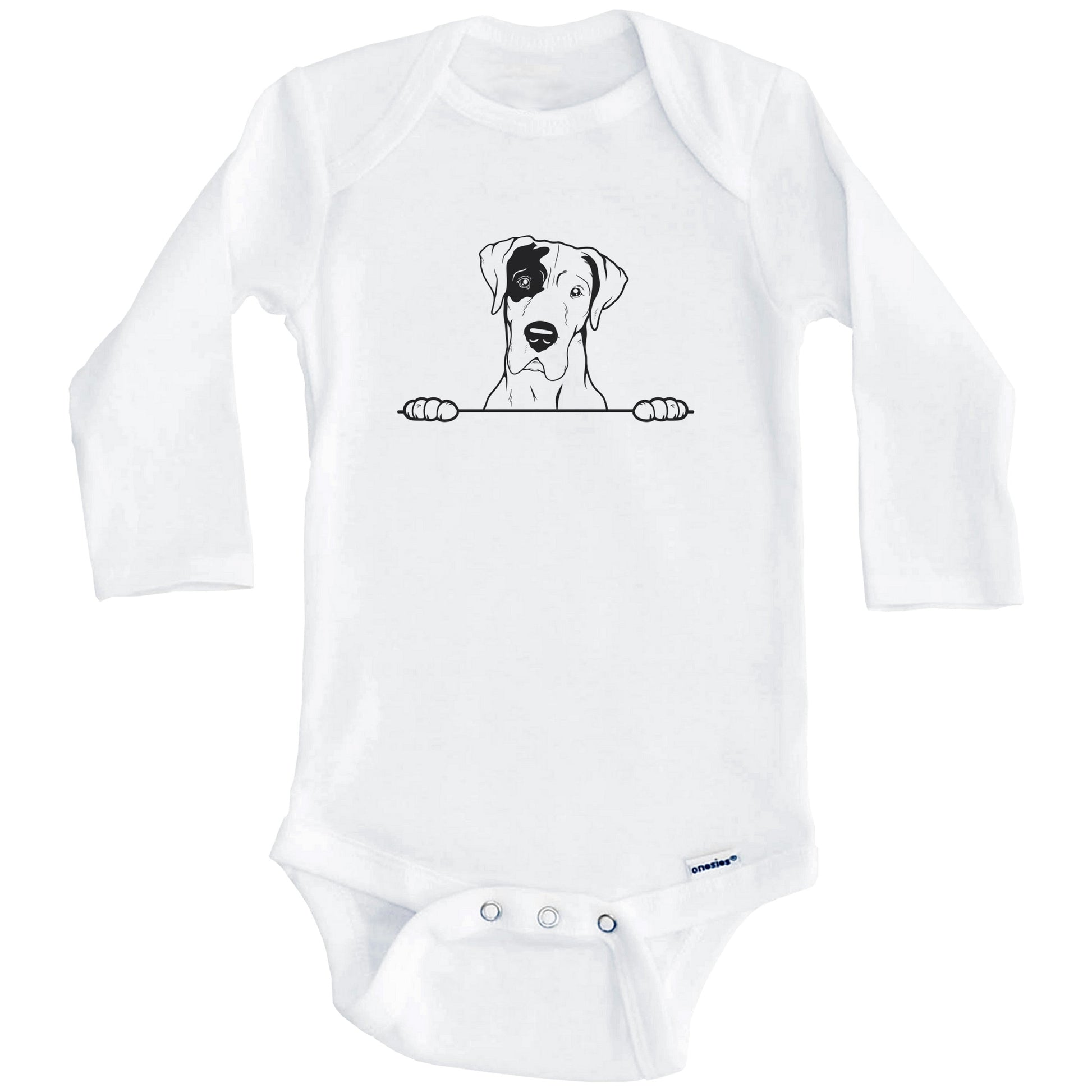 Great Dane Dog Breed Drawing Cute One Piece Baby Bodysuit (Long Sleeves)