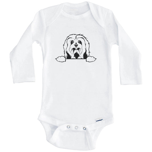 Havanese Dog Breed Drawing Cute One Piece Baby Bodysuit (Long Sleeves)