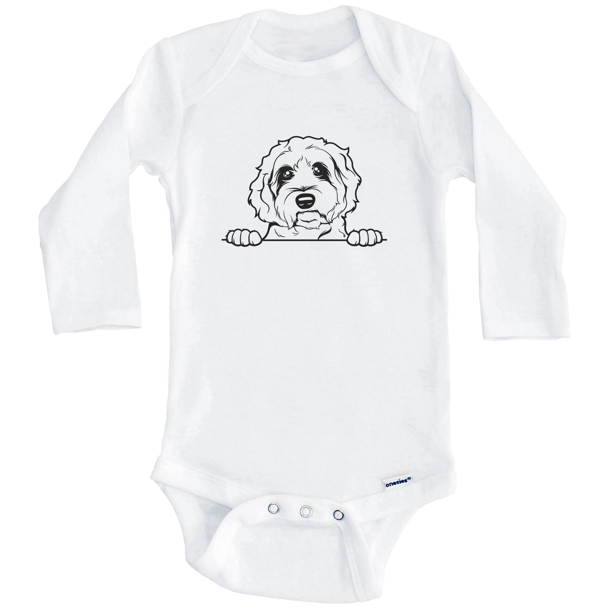Labradoodle Dog Breed Drawing Cute One Piece Baby Bodysuit (Long Sleeves)