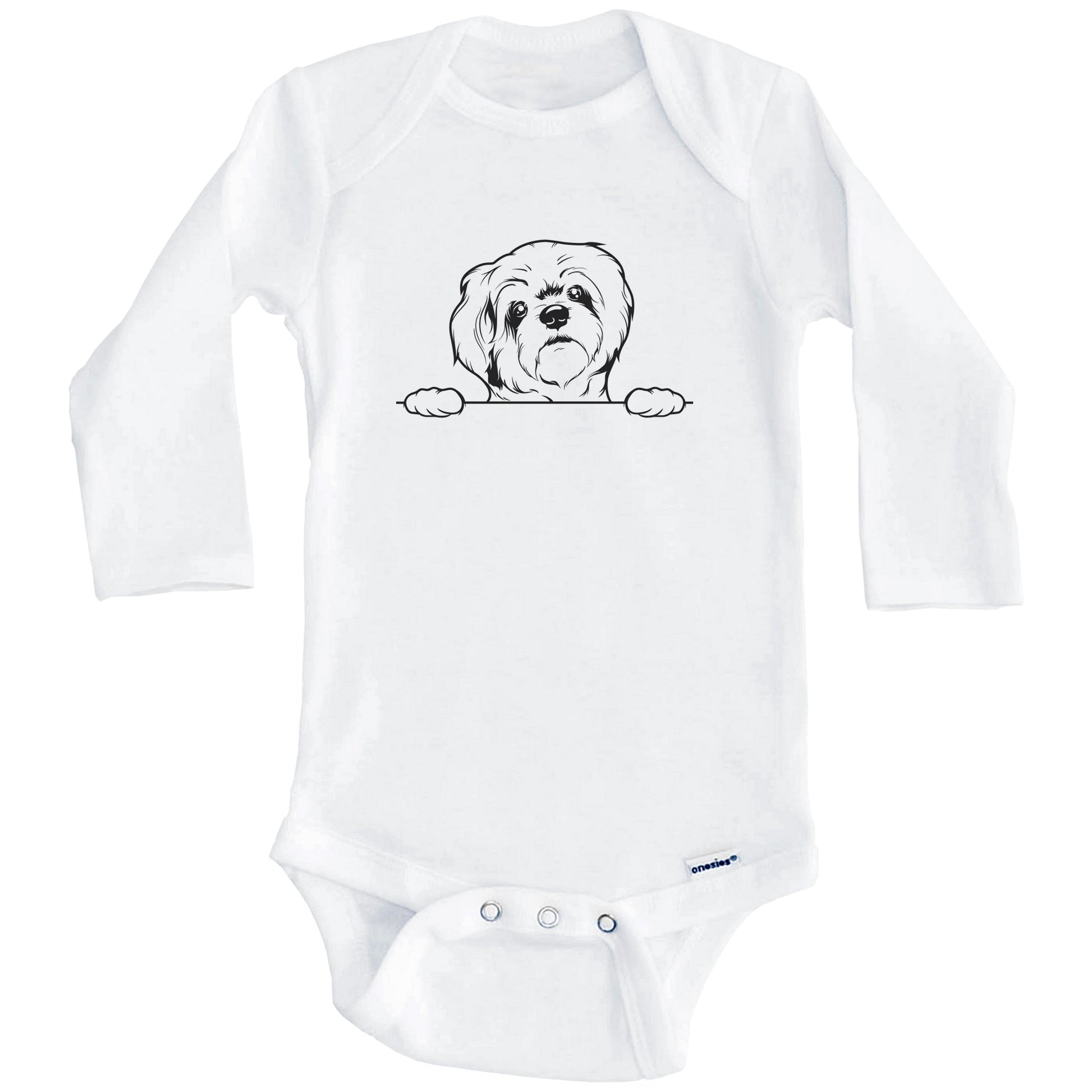 Lhasa Apso Dog Breed Drawing Cute One Piece Baby Bodysuit (Long Sleeves)