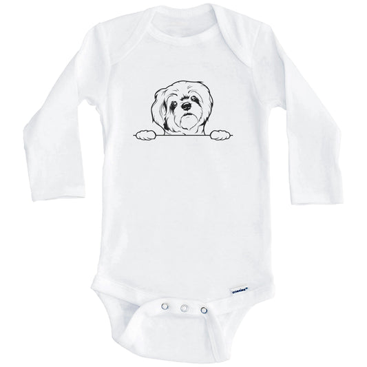 Lhasa Apso Dog Breed Drawing Cute One Piece Baby Bodysuit (Long Sleeves)
