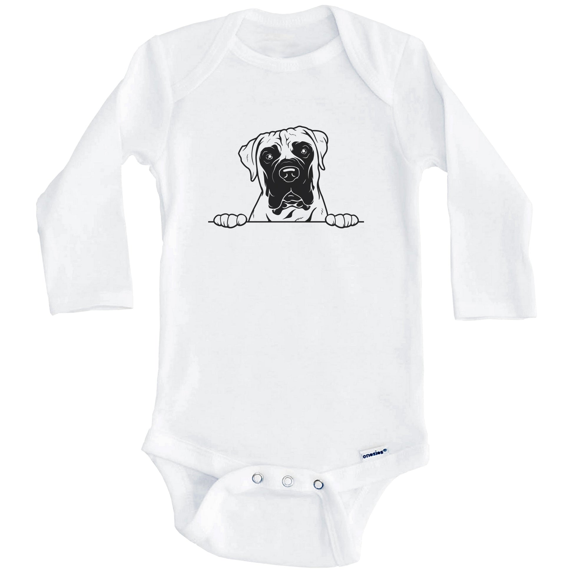 Mastiff Dog Breed Drawing Cute One Piece Baby Bodysuit (Long Sleeves)