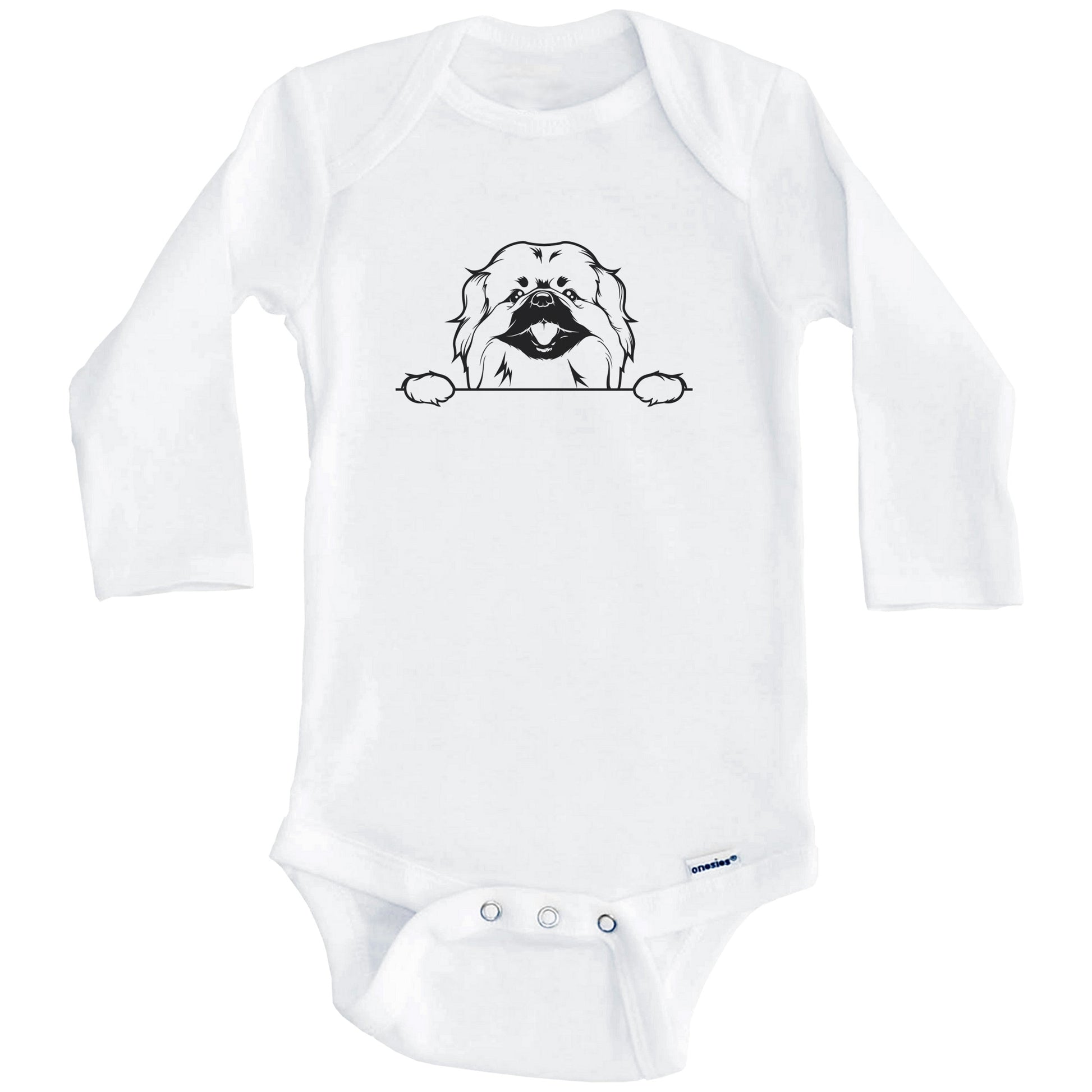 Pekingese Dog Breed Drawing Cute One Piece Baby Bodysuit (Long Sleeves)
