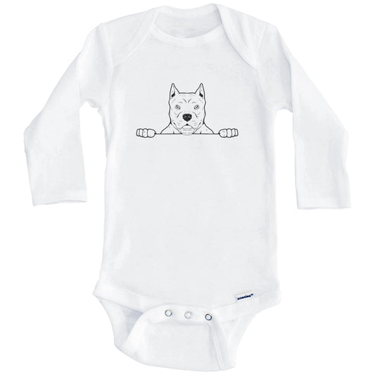 Pit Bull Dog Breed Drawing Cute One Piece Baby Bodysuit (Long Sleeves)