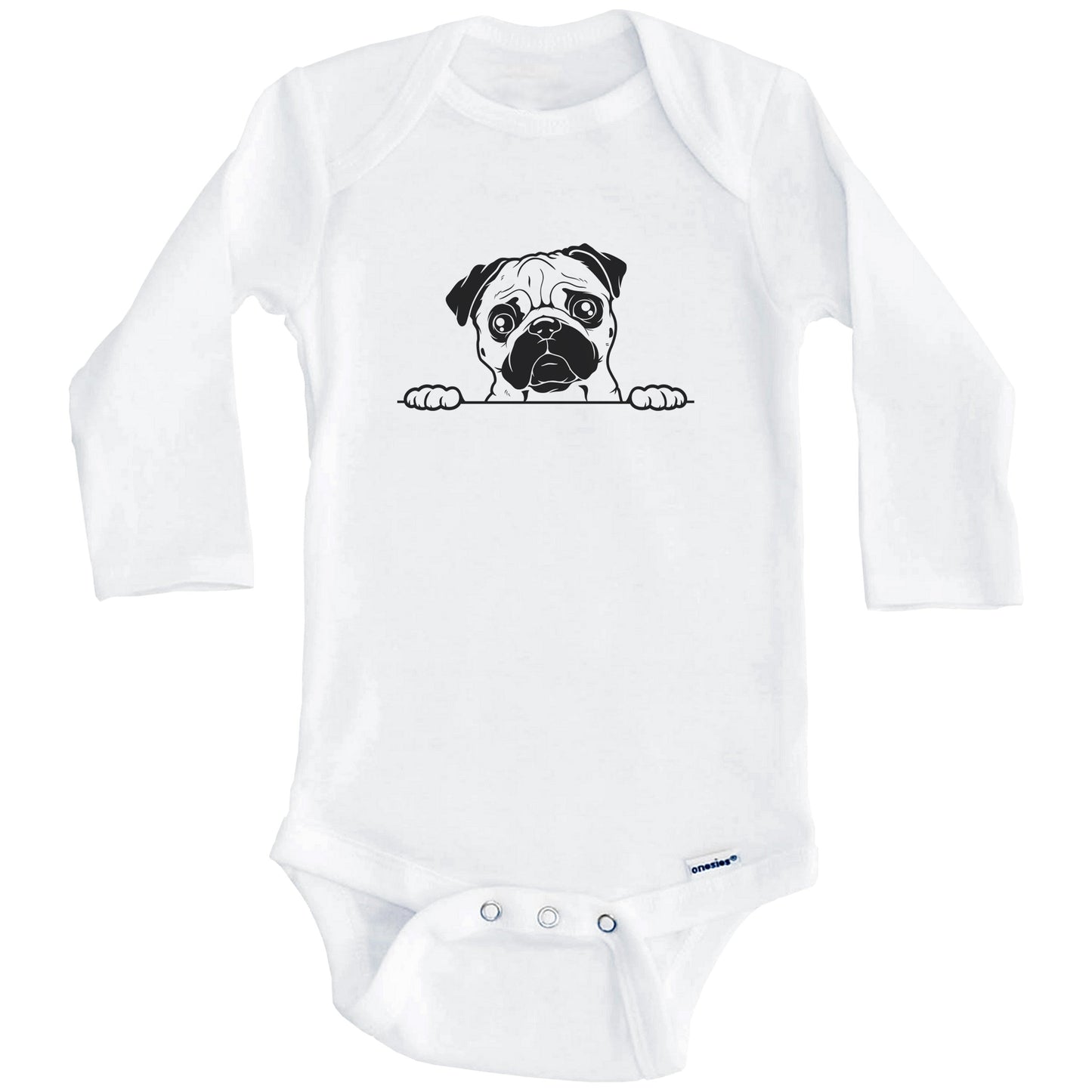 Pug Dog Breed Drawing Cute One Piece Baby Bodysuit (Long Sleeves)