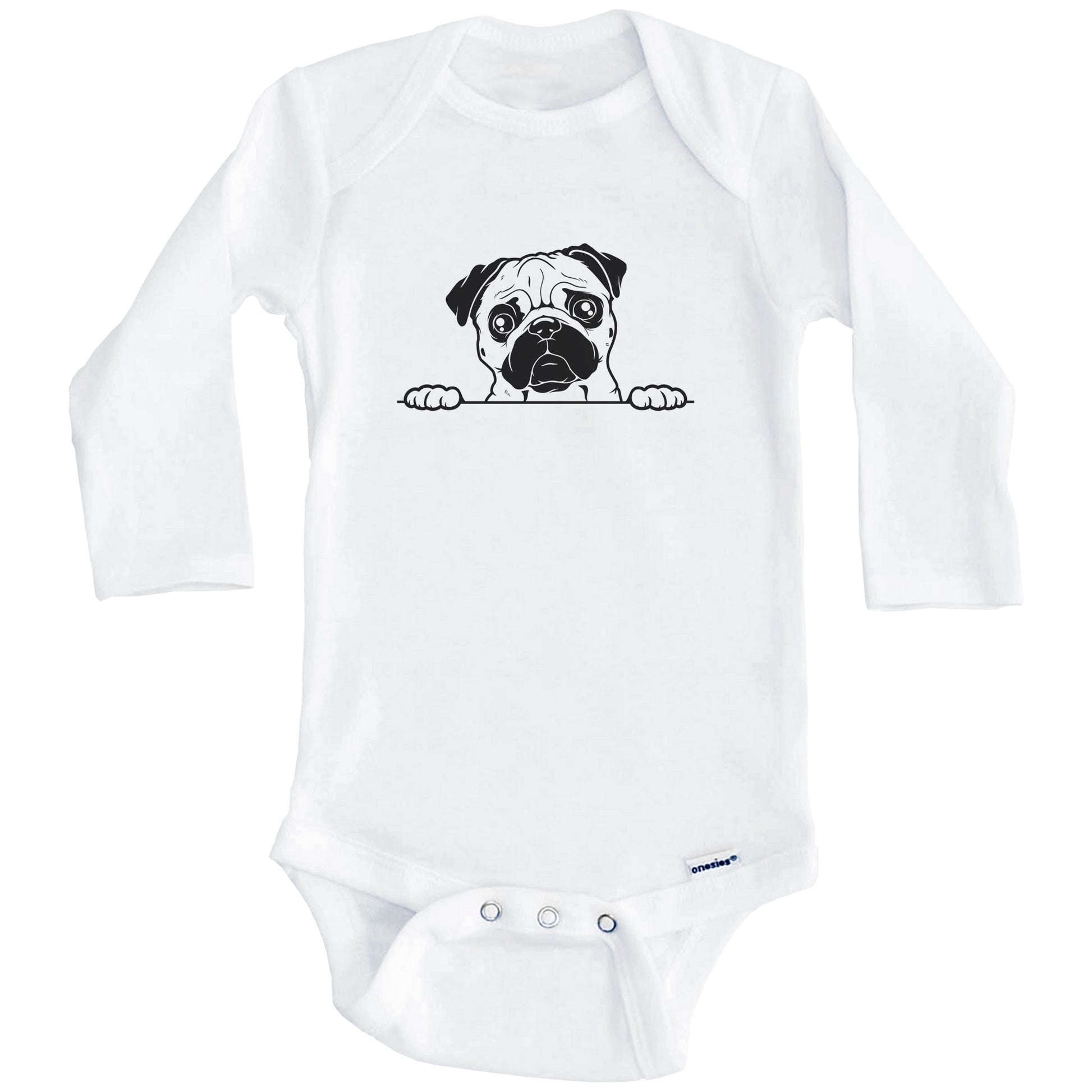 Pug Dog Breed Drawing Cute One Piece Baby Bodysuit (Long Sleeves)