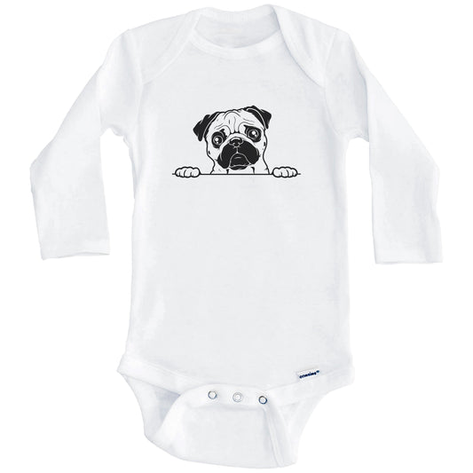 Pug Dog Breed Drawing Cute One Piece Baby Bodysuit (Long Sleeves)