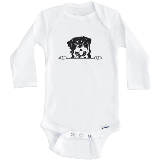 Rottweiler Dog Breed Drawing Cute One Piece Baby Bodysuit (Long Sleeves)