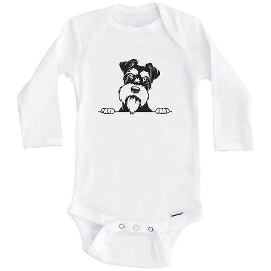 Schnauzer Dog Breed Drawing Cute One Piece Baby Bodysuit (Long Sleeves)