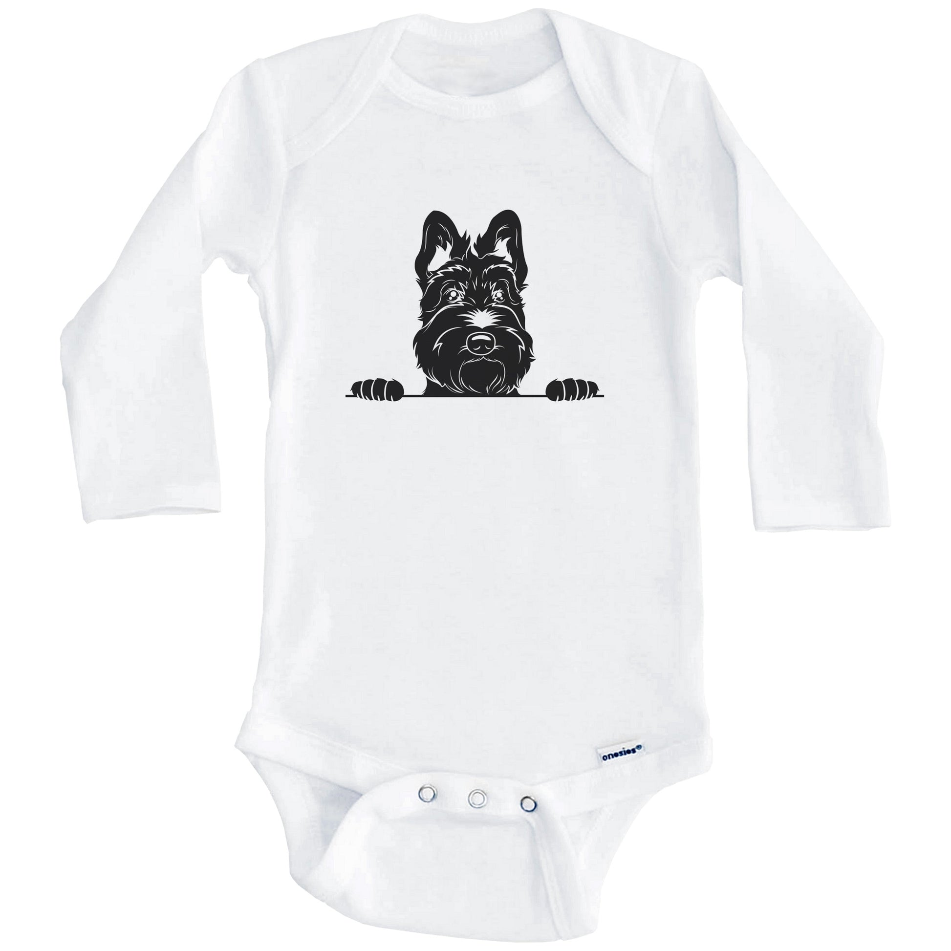 Scottish Terrier Dog Breed Drawing Cute One Piece Baby Bodysuit (Long Sleeves)