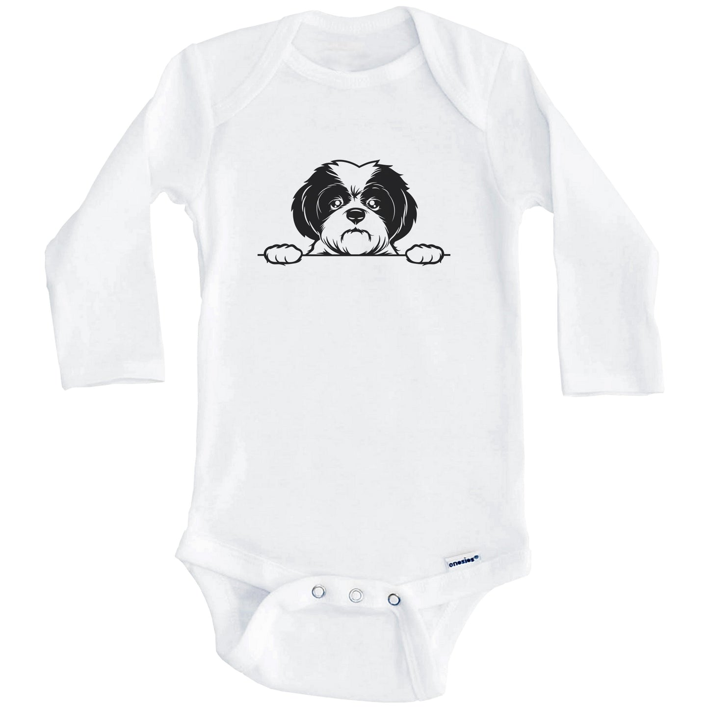 Shih Tzu Dog Breed Drawing Cute One Piece Baby Bodysuit (Long Sleeves)