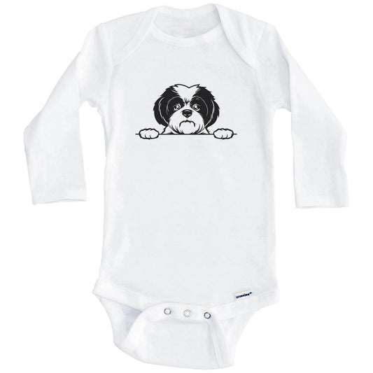 Shih Tzu Dog Breed Drawing Cute One Piece Baby Bodysuit (Long Sleeves)