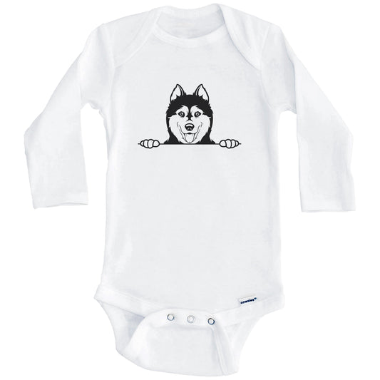 Siberian Husky Dog Breed Drawing Cute One Piece Baby Bodysuit (Long Sleeves)