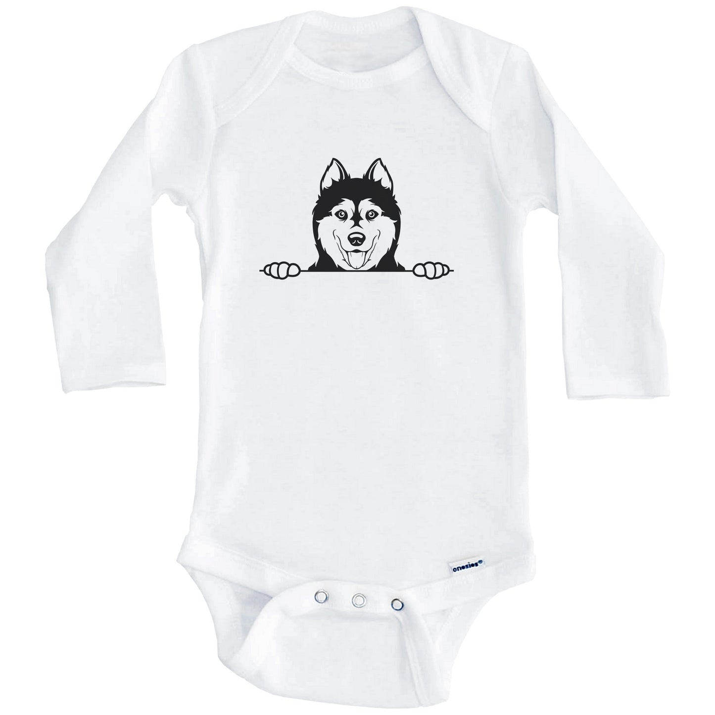 Siberian Husky Dog Breed Drawing Cute One Piece Baby Bodysuit (Long Sleeves)